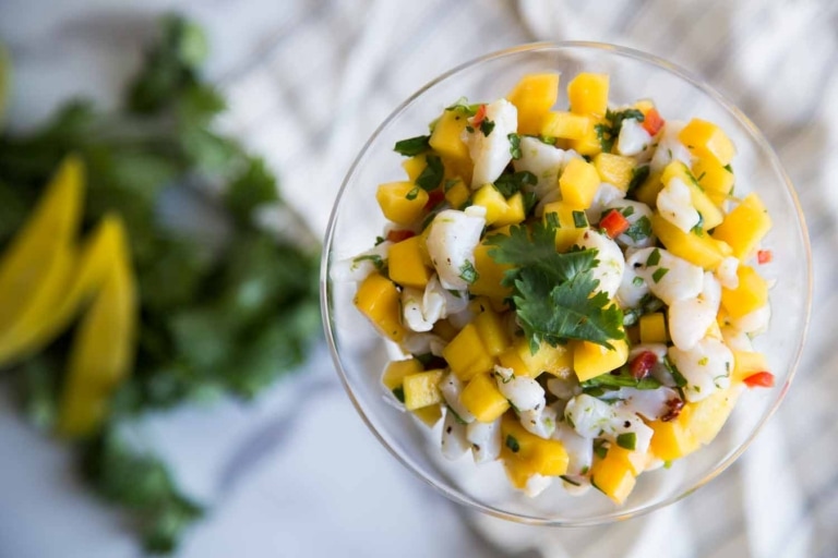 ceviche mangue pétoncles frais recette cinq fourchettes