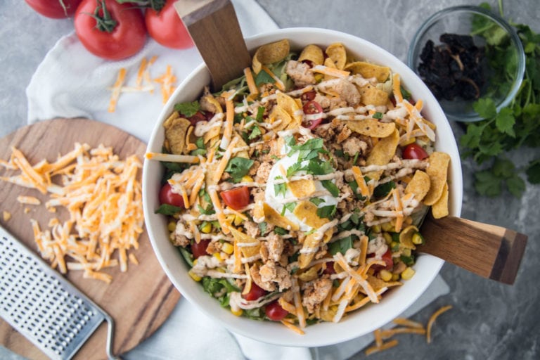 salade tex mex frito poulet haché repas été cinq fourchettes recette