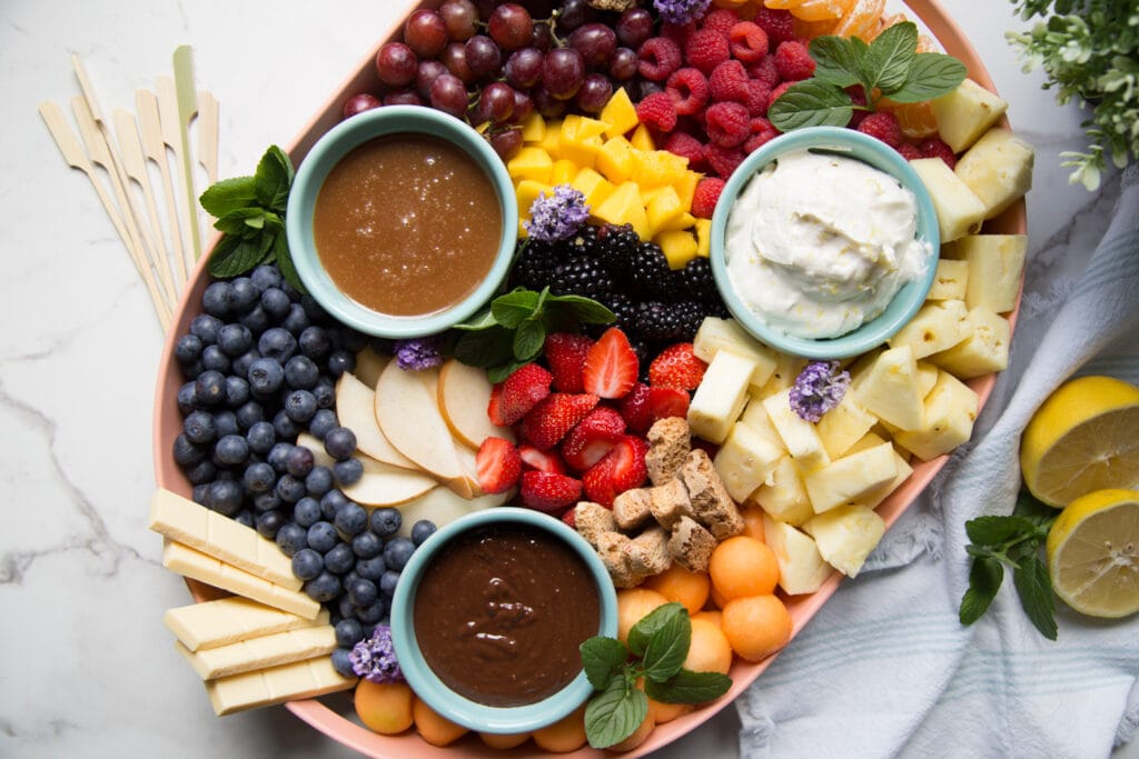 plateau trois trempettes fruits fruit 3 dip Cinq Fourchettes recipe