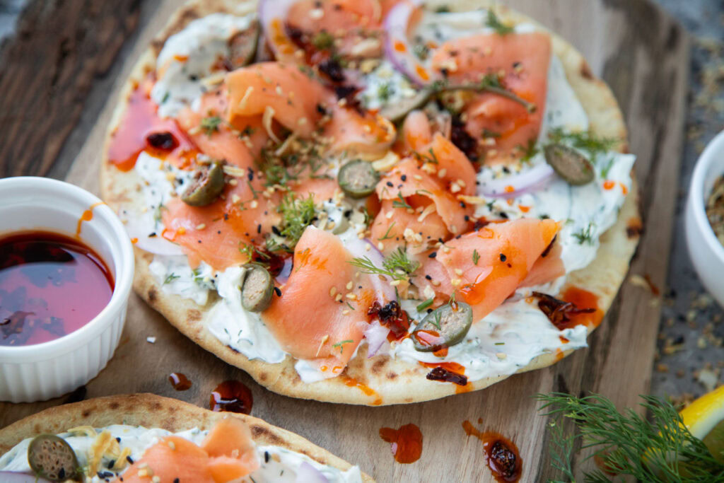 pizza déjeuner saumon fromage oeuf breakfast salmon recette recipe Cinq Fourchettes