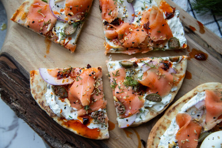 pizza déjeuner saumon fromage oeuf breakfast salmon recette recipe Cinq Fourchettes