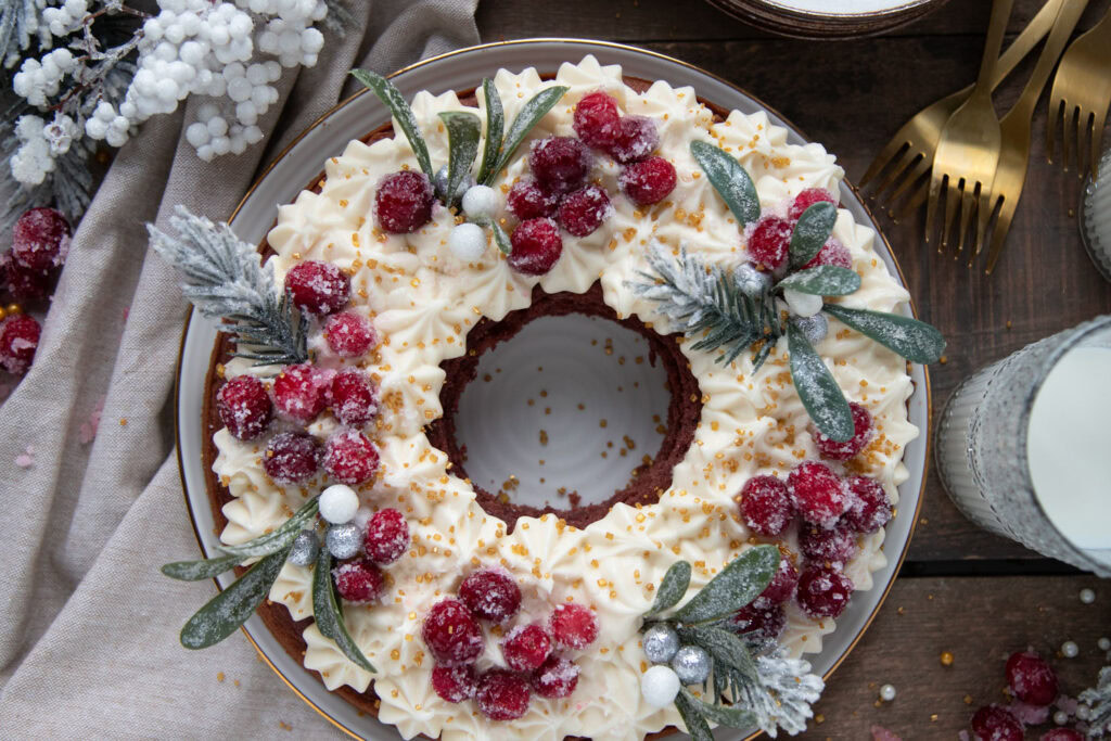 couronne noel red velvet cinq fourchettes recette recipe cake