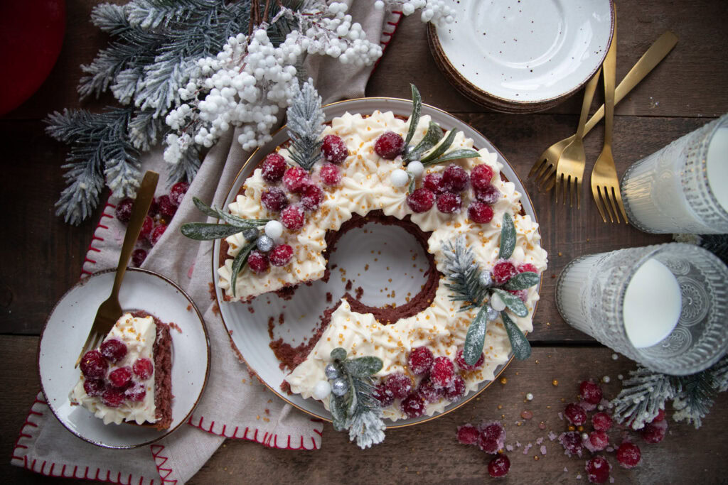 couronne noel red velvet cinq fourchettes recette recipe cake