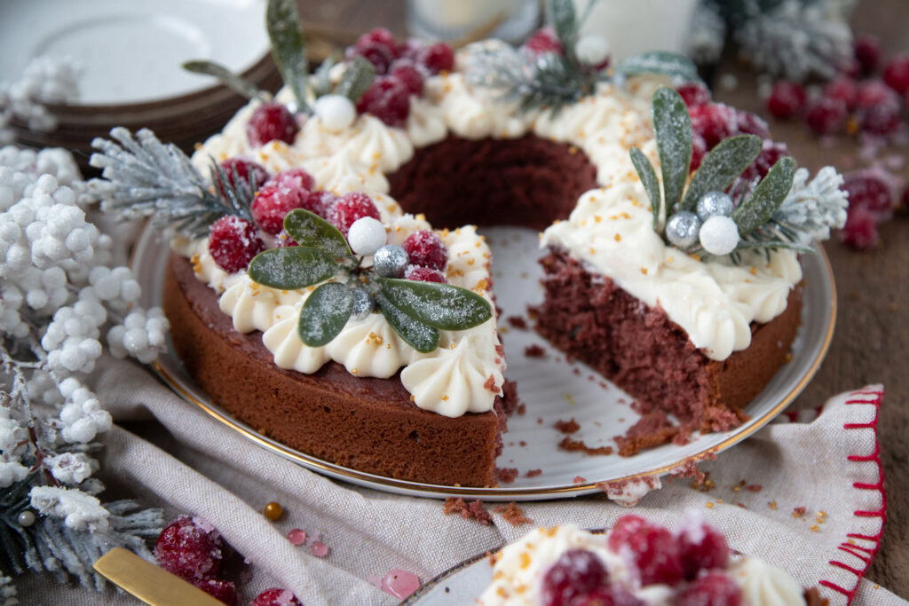 couronne noel red velvet cinq fourchettes recette recipe cake
