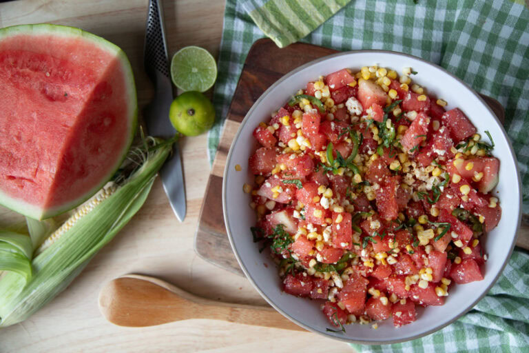 salade de melon maïs et jalapenos feta recette cinq fourchettes