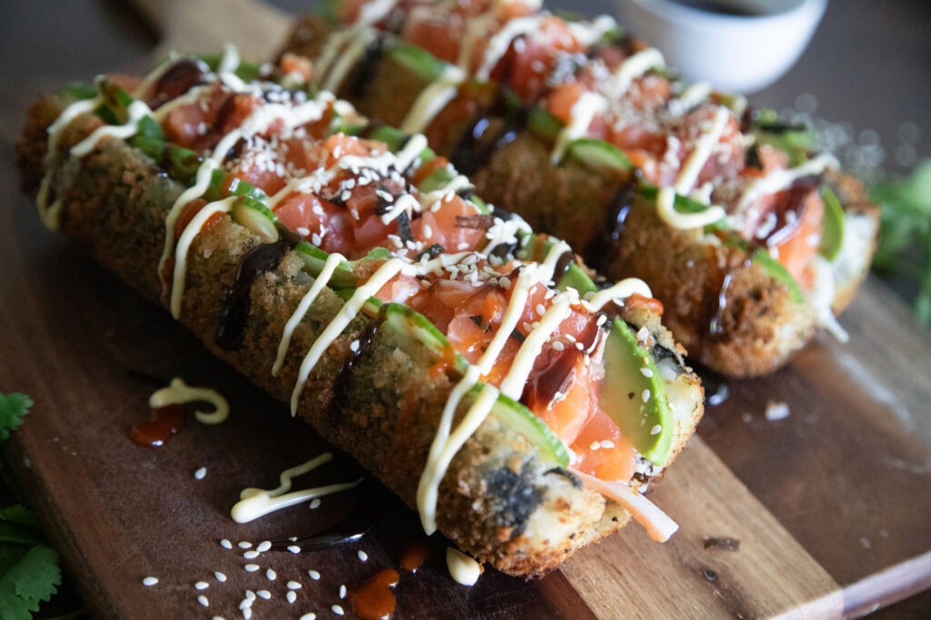 sushi hot dog tendance trend saumon riz goberge crabe avocat concombre recette cinq fourchettes