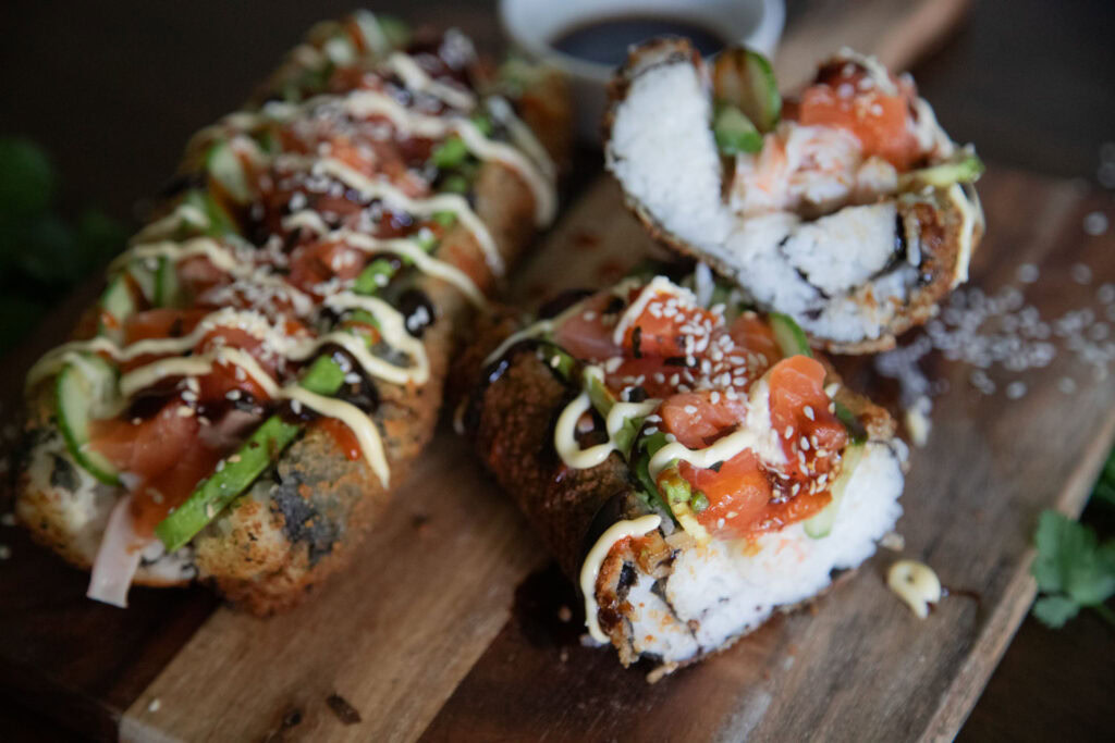 sushi hot dog tendance trend saumon riz goberge crabe avocat concombre recette cinq fourchettes