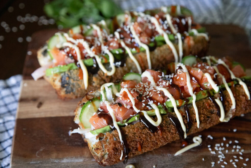 sushi hot dog tendance trend saumon riz goberge crabe avocat concombre recette cinq fourchettes